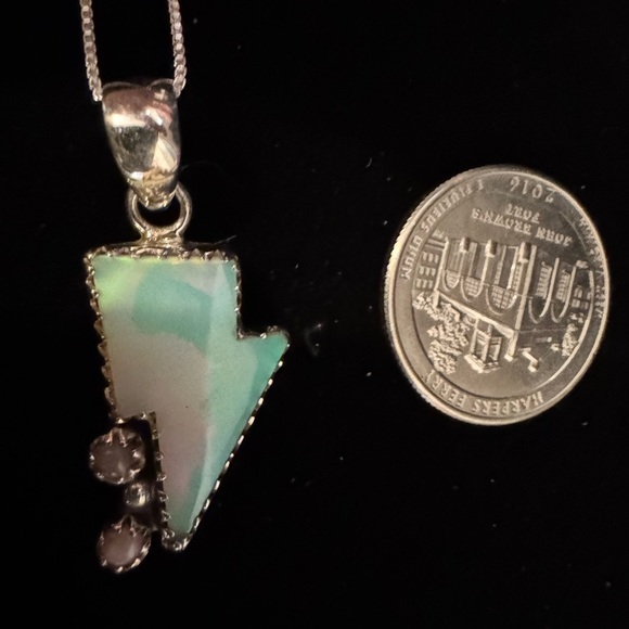 Sterling Silver Lightning Bolt opal pendant Necklace - Picture 5 of 6